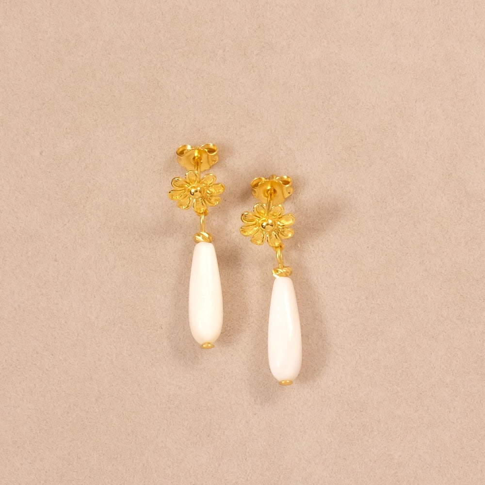 Boucles d'oreilles Fleurs et goutte de Nacre