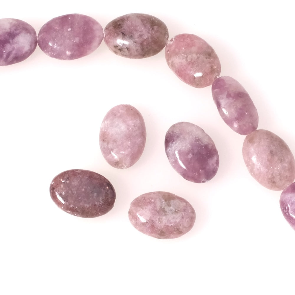 4 perles naturelles ovales 10 x 14mm en Lépidolite