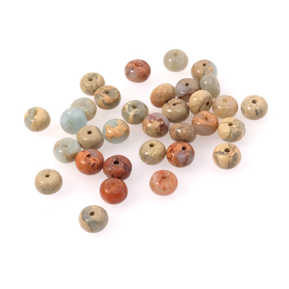 Fil de perles naturelles donuts 6x4mm en Jaspe