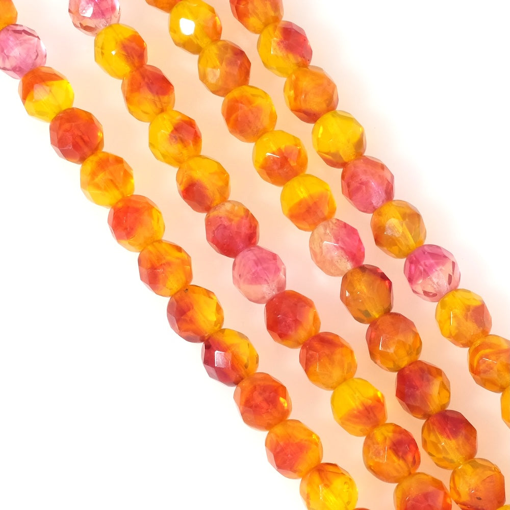 Fil de perles de Bohème rondes facettées 8mm Nuances de rose jaune