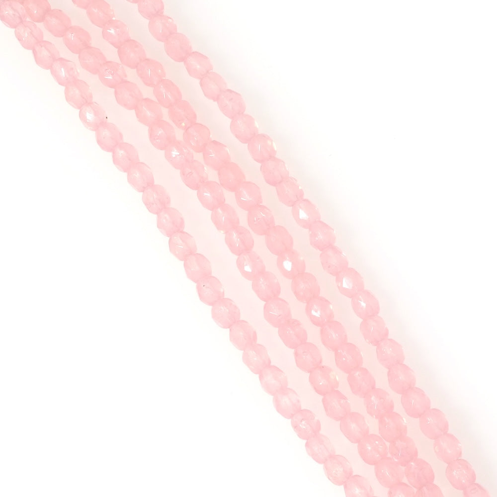 Fil de perles de Bohème rondes facettées 4mm rose clair transparent