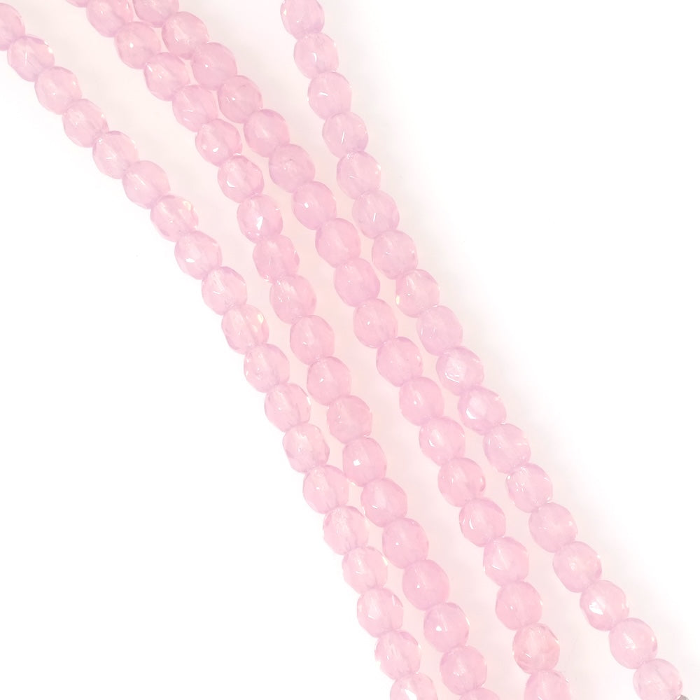 Fil de perles de Bohème rondes facettées 5mm rose clair transparent