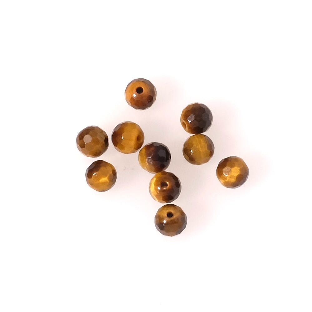 Fil de perles en pierre naturelle ronde facettée 6mm en Oeil de tigre