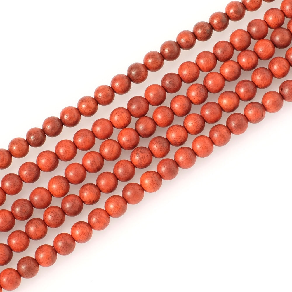 Fil de perles en bois rond 6mm orange rouge