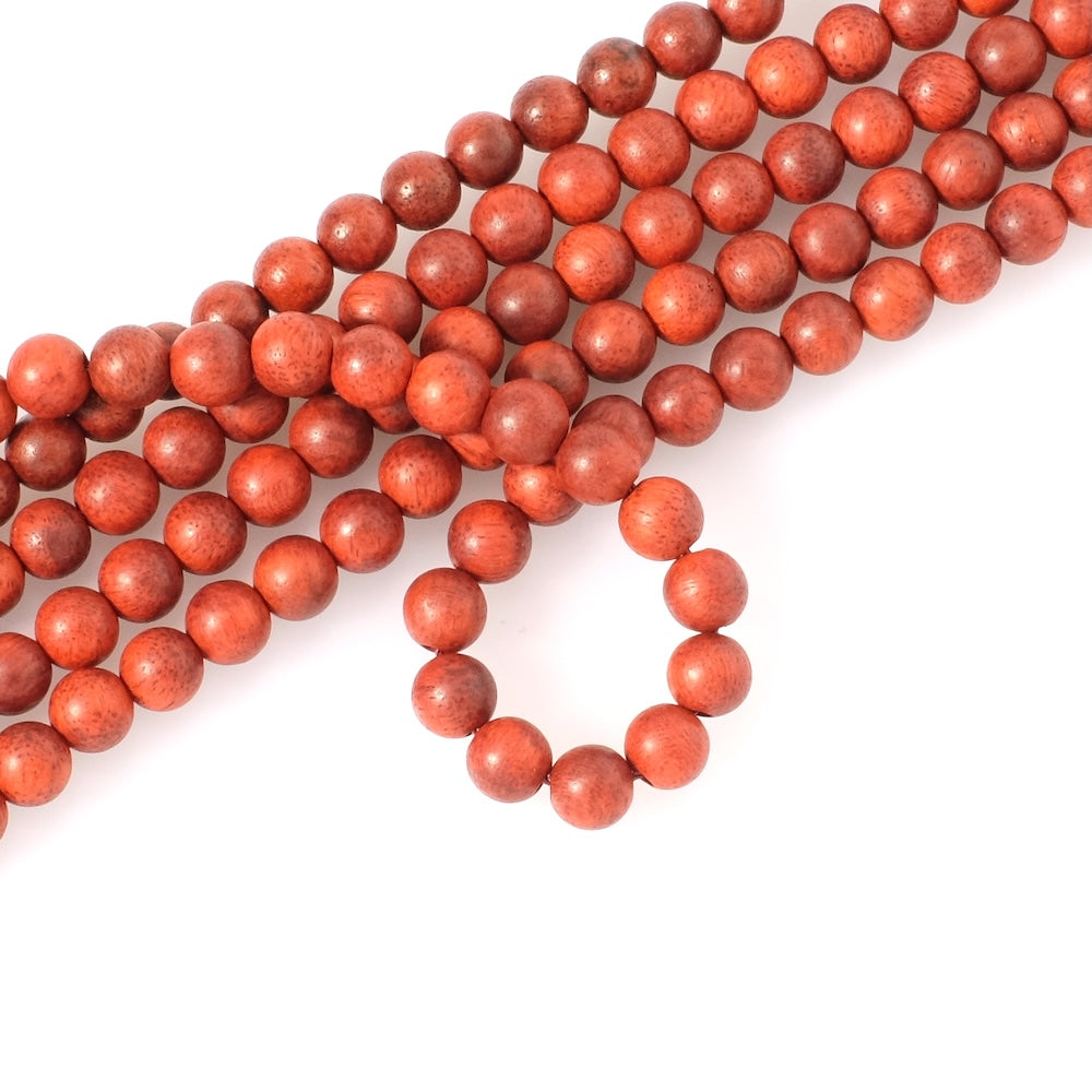 Fil de perles en bois rond 6mm orange rouge