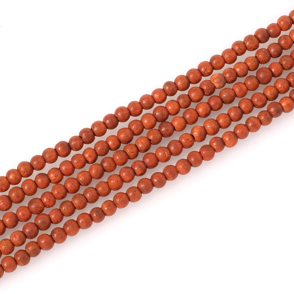 Fil de perles en bois rond 4mm orange rouge