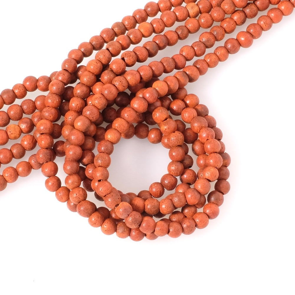 Fil de perles en bois rond 4mm orange rouge