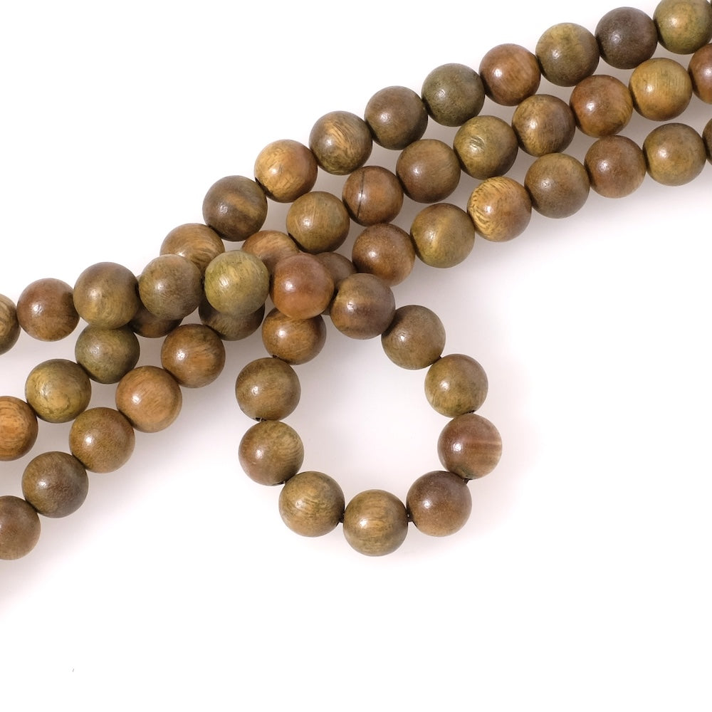 Fil de perles en bois de Santal rond 8mm vert kaki