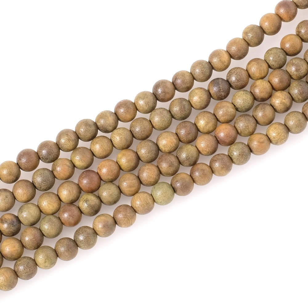 Fil de perles en bois de Santal rond 6mm vert kaki