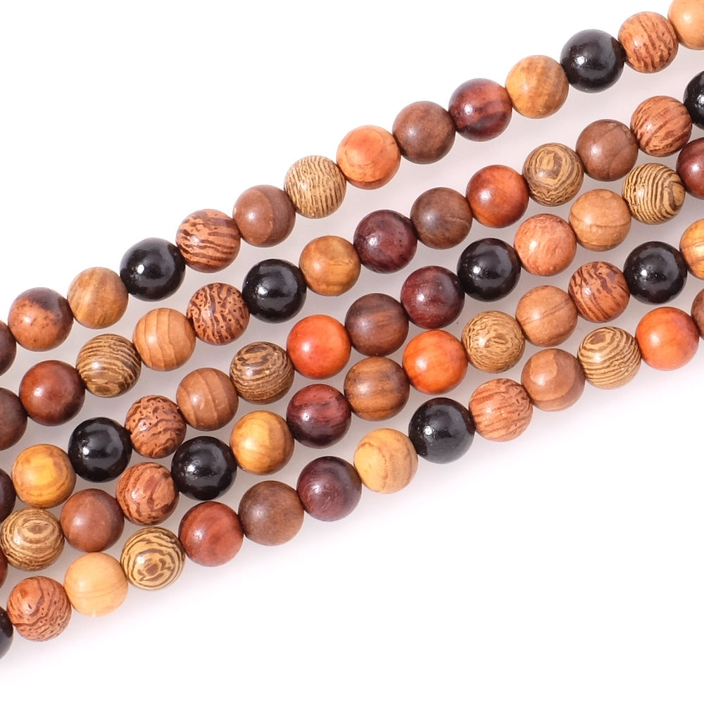 Fil de perles en bois rond 6mm Multi couleurs