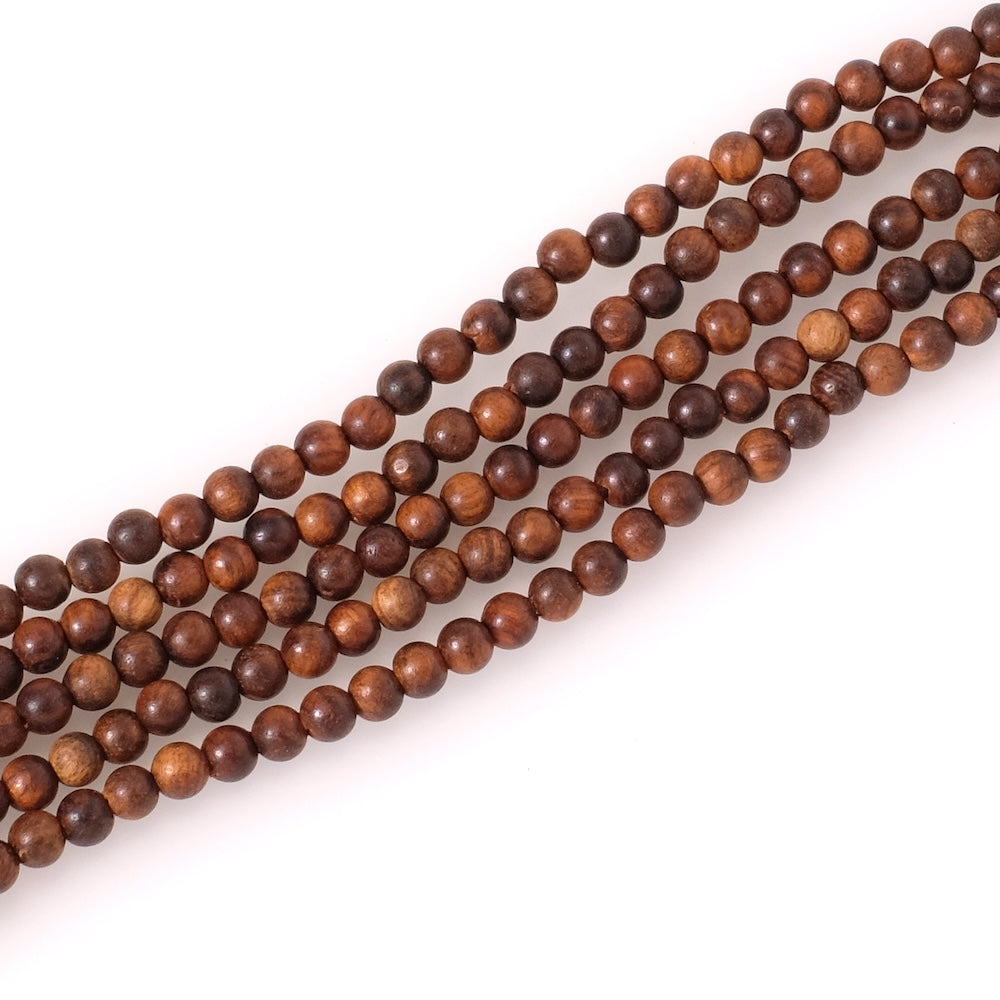 Fil de perles en bois de Santal Padouk rond 4mm marron