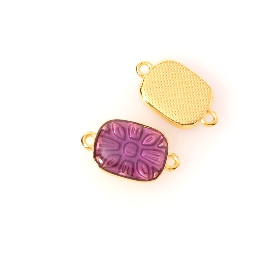 2 Pendentifs connecteurs rectangle émaillé violet en Zamak doré 24K