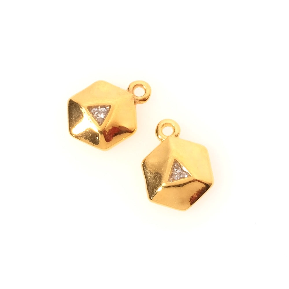 Pendentif hexagone émaillé pailleté argenté en Zamak doré 24K