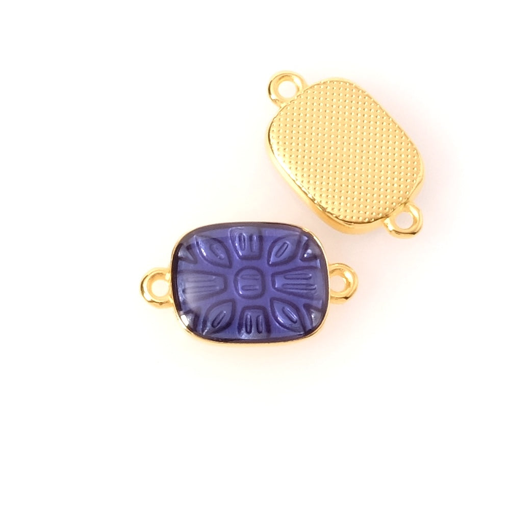 Pendentif connecteur rectangle émaillé bleu en Zamak doré 24K