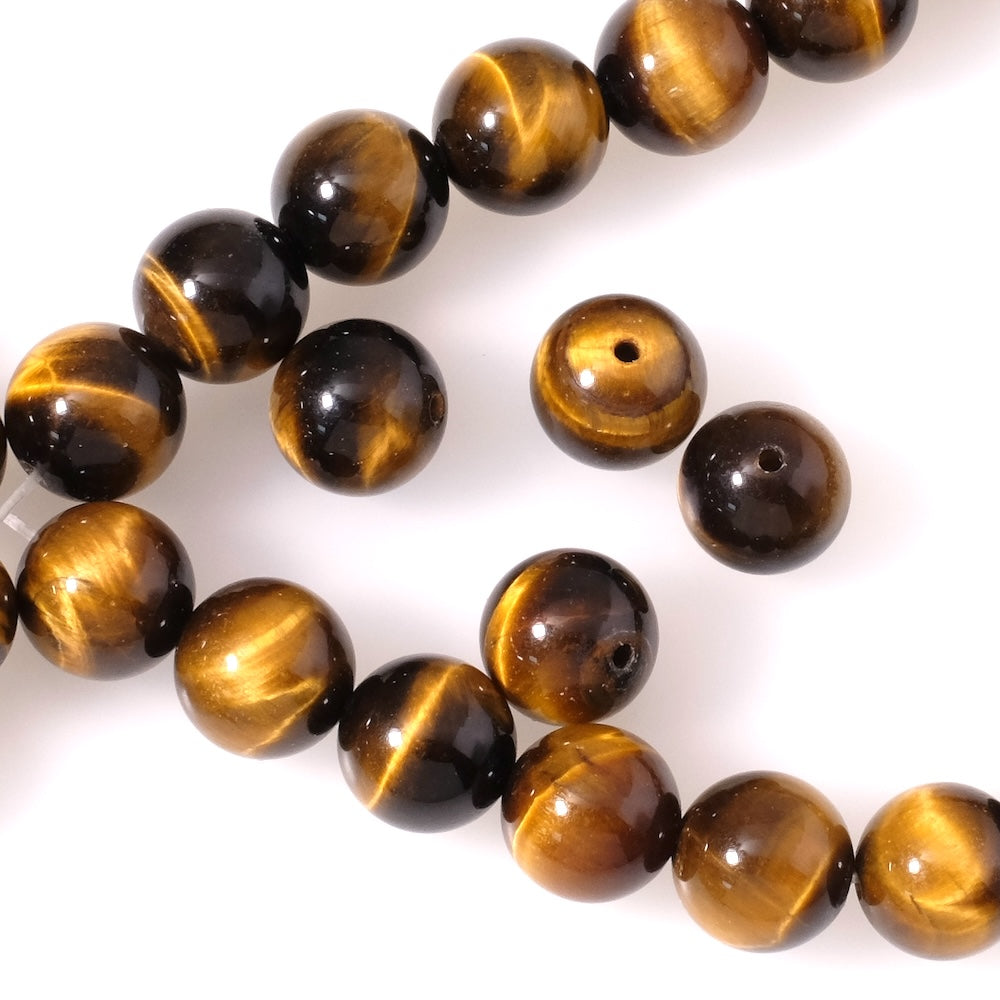 Fil de perles naturelles rondes 12mm en Oeil de tigre