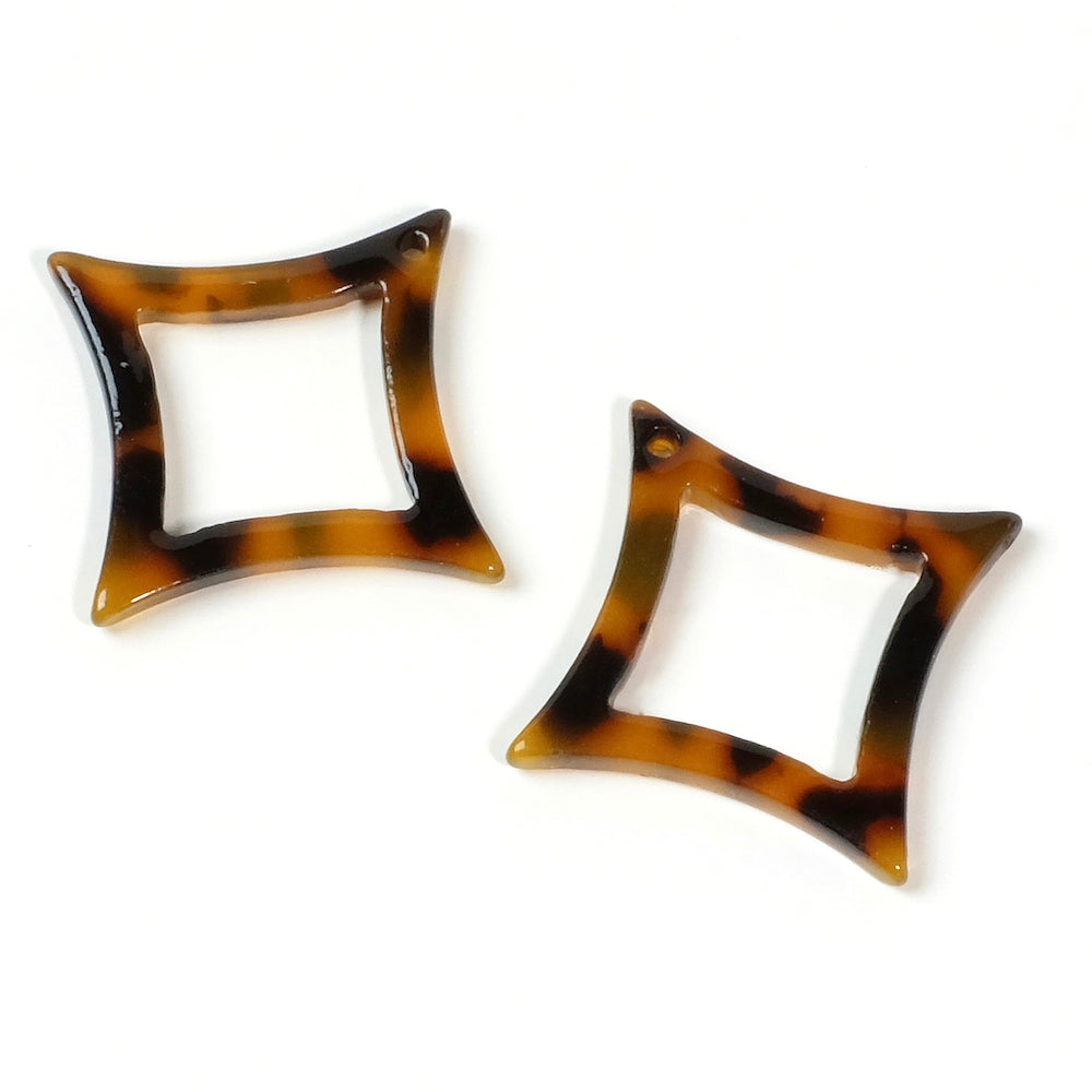 2 diamond ring pendants in brown acetate